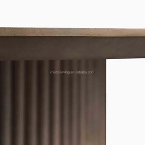 现代圆形实木贴面餐桌，带可折叠凹槽底座，用于公寓或学校家具 - Product Image 5