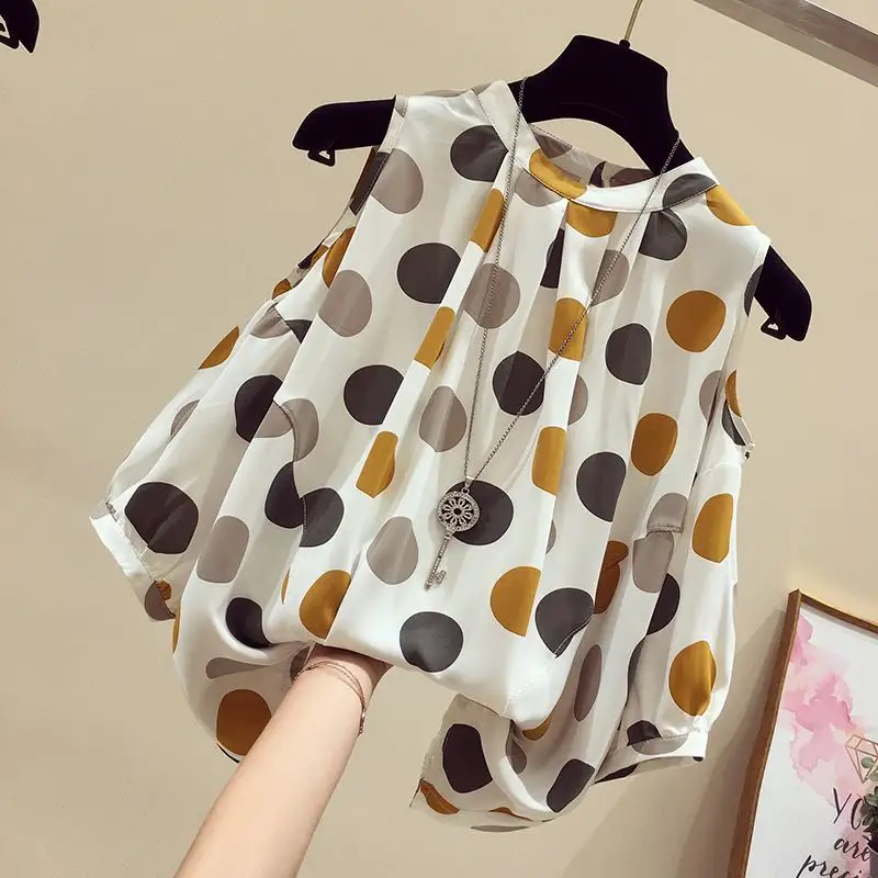 M-4XL Moda Solto Chiffon Hollow Out Polka Dot Blusa Roupas Femininas de Verão Oversized Casual Pullovers Senhora Do Escritório Camisa