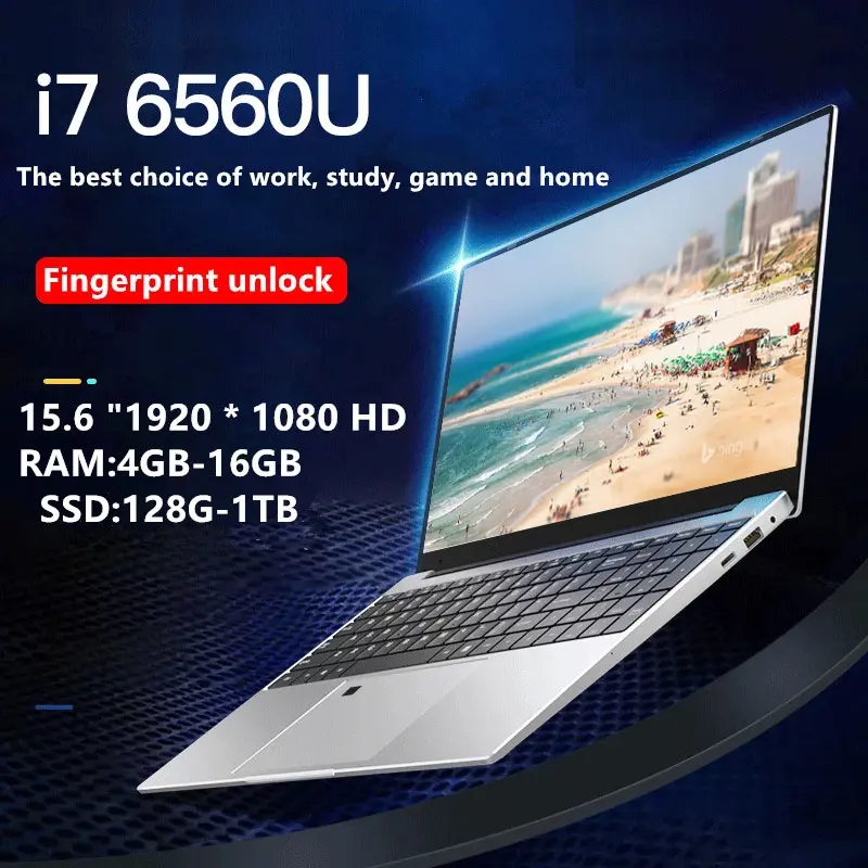 New15.6 אינץ I7-6560 16G RAM 128G/256G/512G/1TB SSD עם 1920*1080HDScreen זיהוי טביעת אצבע עם תאורה אחורית מקלדת מחשב נייד