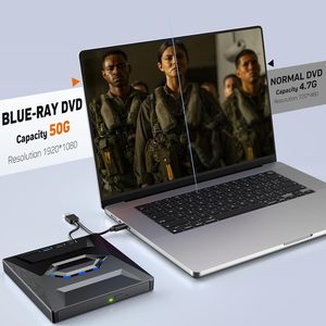 外置蓝光驱动器、便携式蓝光播放器写入器阅读器、带USB 3.0错字端口和sd卡的光盘刻录机、DVD和光盘 +/-RW、BD - Product Image 5
