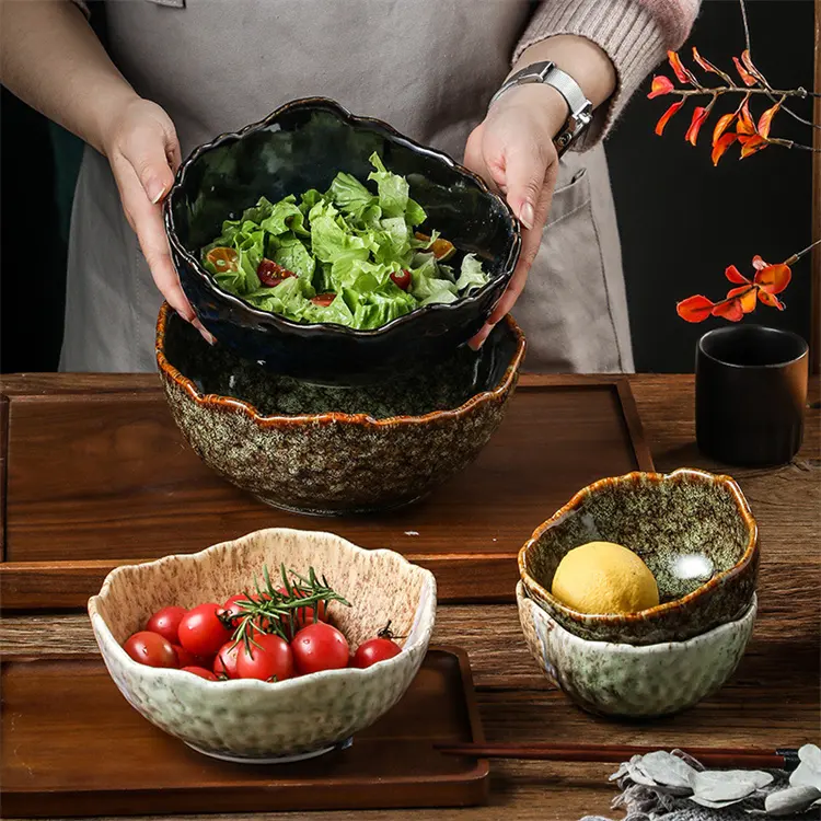 Harmony Japanese Hammer Irregular Ceramic Salad Bowl Household Fruit Plate Creative Cutlery Dessert Bowl