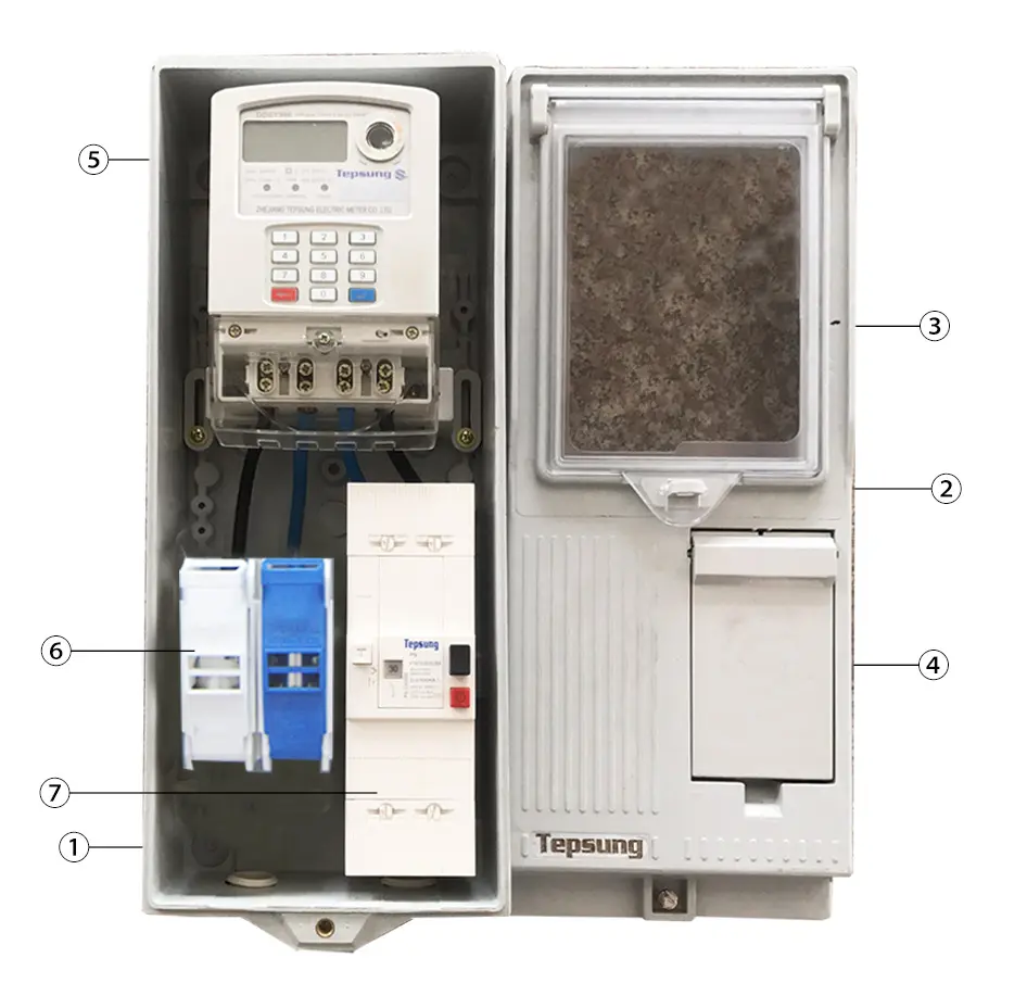 透明カバー防水キーパッドプリペイドスマート電気電子電気エネルギーメーターボックス、CIUブレーカーとヒューズ付き