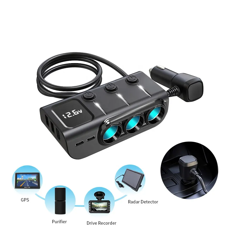 Rápido 3 USB Car Charger Adapter QC PD 3A Adaptador de isqueiro do carro 12V 120W 3 soquete do carro isqueiro divisor carregador