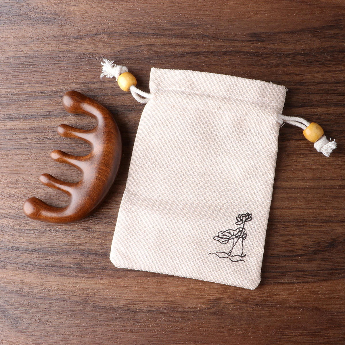 Toile bag9.5 * 5.5*2cm de coton de peigne de bois de santal de boule de la Cinq-dent 2 #