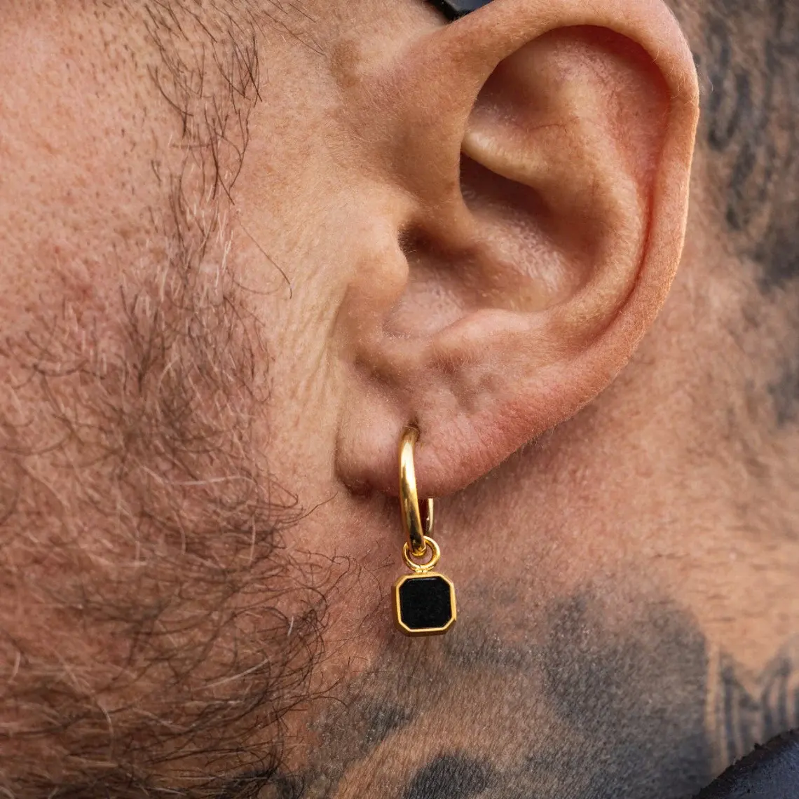 Prodotti più venduti orecchini con pietre preziose accessori unici gioielli da uomo in acciaio inossidabile oro 18 carati orecchini pendenti con onice nero quadrato