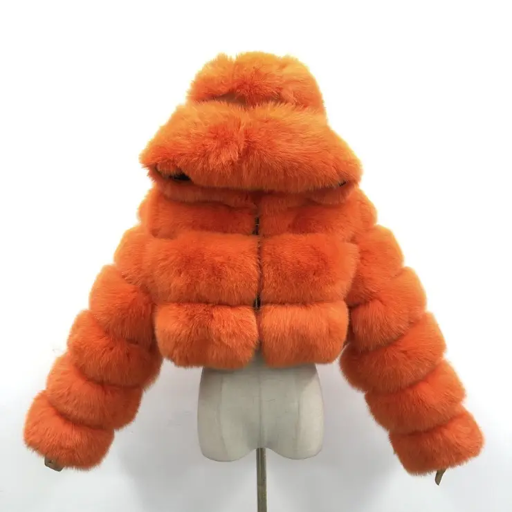 Зимняя женская куртка с капюшоном, короткое меховое пальто на молнии, пальто с капюшоном из искусственного меха, Женская куртка с длинным рукавом и имитацией лисы
