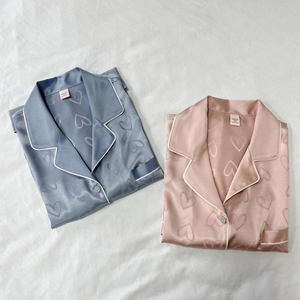 热销时尚女装春秋提花缎面冰丝睡衣长袖家居服套装弹力收腰新品上市