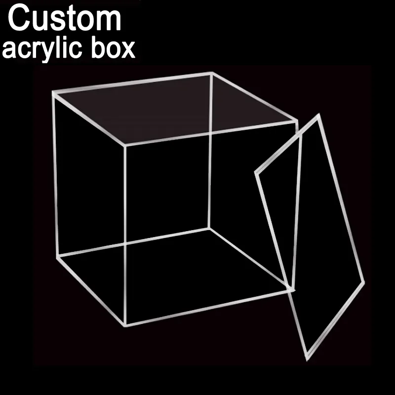 Caja acrílica personalizada de plexiglás transparente, 5 cajas laterales con tapa/tapa deslizante, caja de presentación