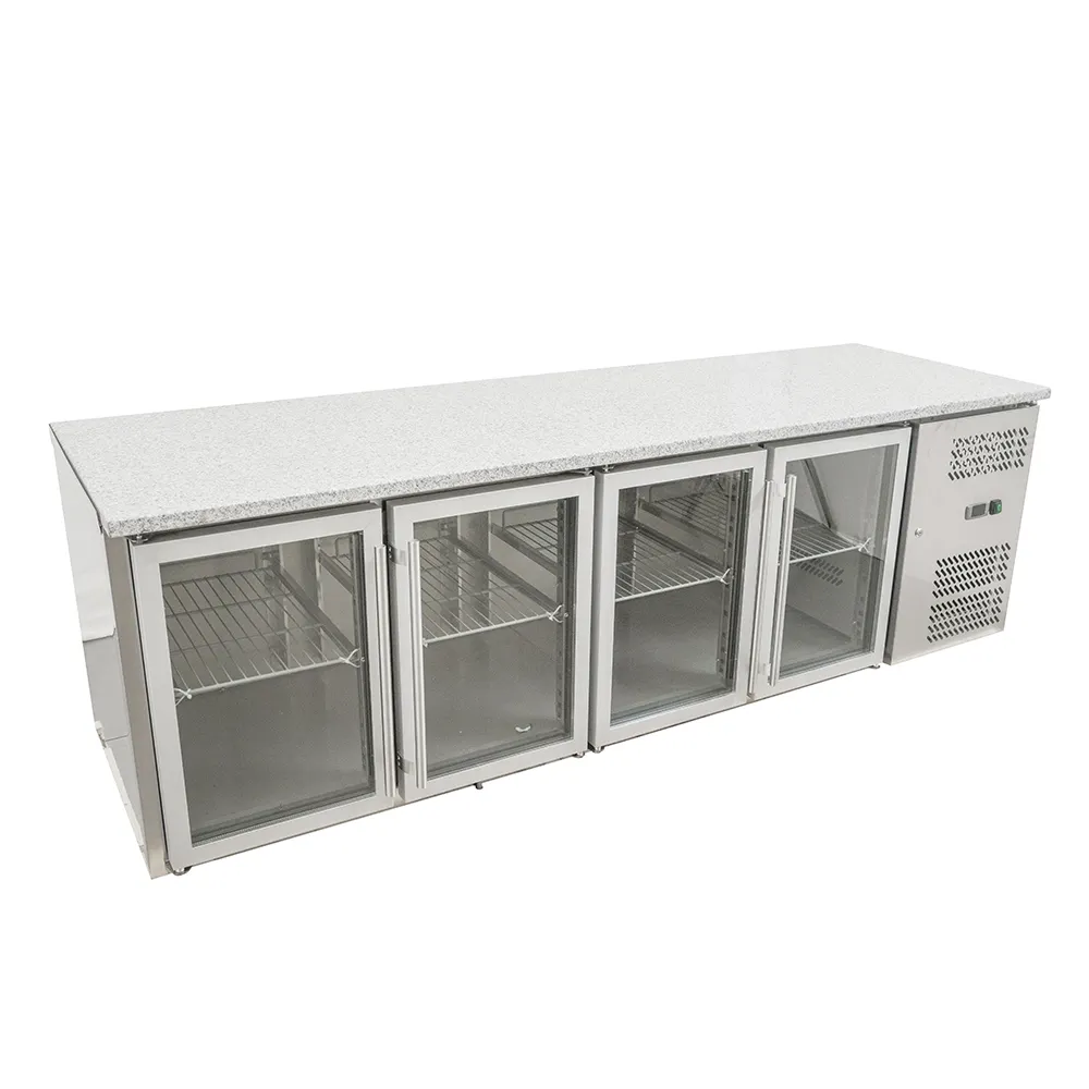 449L ventilated cooling 4 glass doors pizza ingredients under prep table chiller commercial refrigerator cooler counter