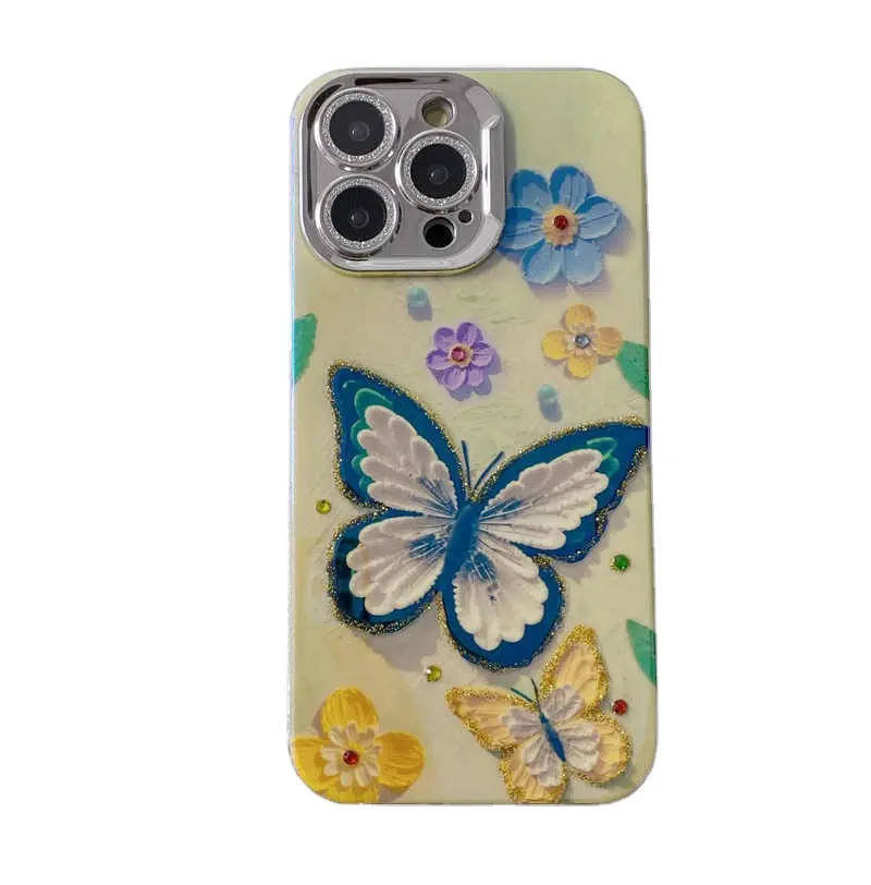 Casing ponsel keren Funky untuk iPhone 15 Pro Max 14 13 12 11 casing ponsel berlian imitasi hijau kupu-kupu