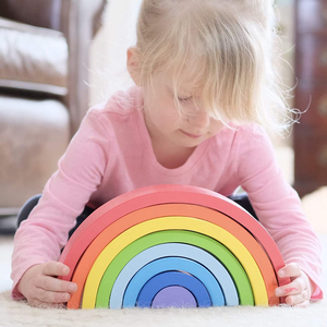 Educational Montessori <strong>Rainbow</strong> Stacking Blocks, Raw Wood <strong>Rainbow</strong> Stack Learning Toys for Kids - Product Image 3