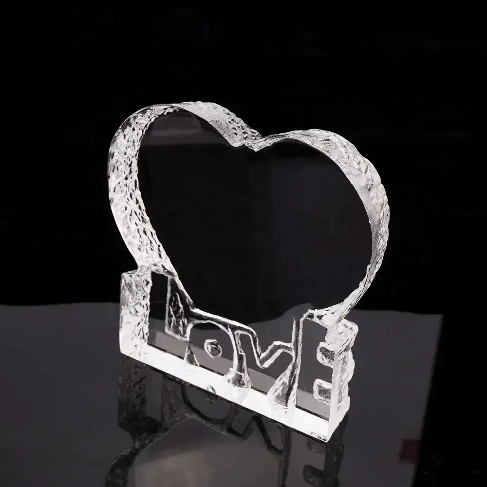 Honor Of Crysal Venta al por mayor Boda personalizada Amor en forma de corazón K9 Cristal Boda 3D Cristales en blanco