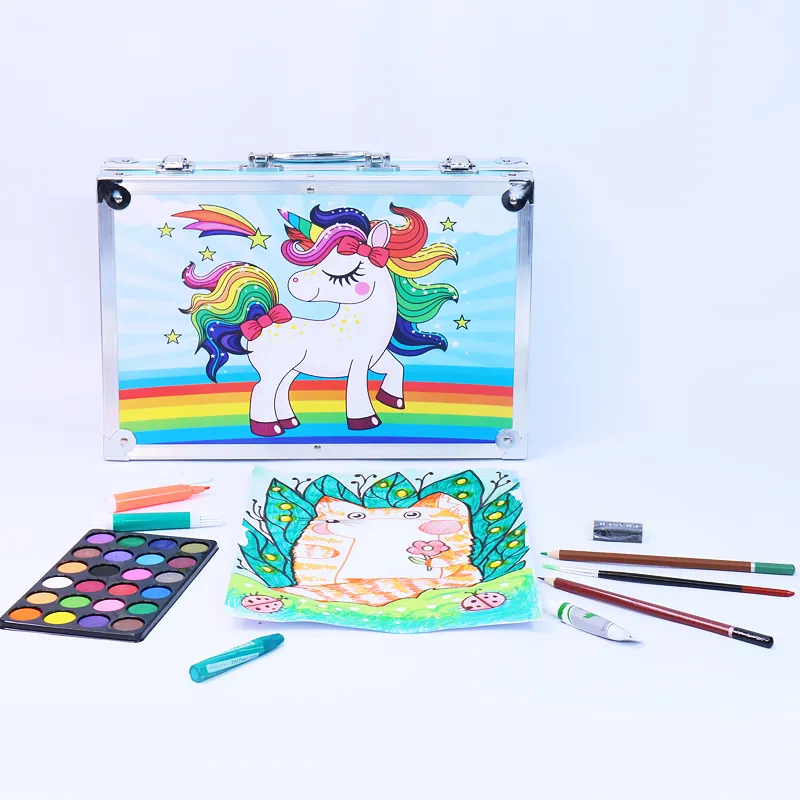 145 pezzi Deluxe Art Drawing pittura astuccio per matite set di creatività per bambini giocattoli educativi grandi regali in scatola di alluminio