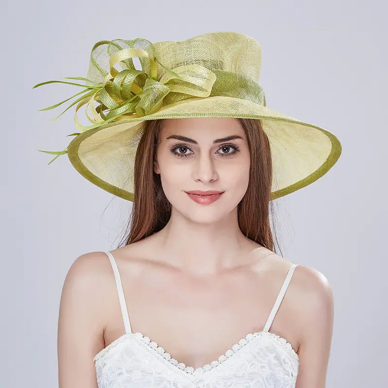 Produits chauds personnalisé adulte carnaval Sinamay large bord chapeaux femme mariage Banquet chapeau femmes élégant fête chapeaux