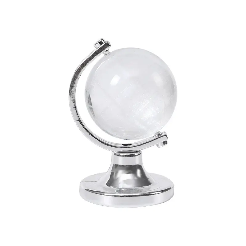 Globo di cristallo personalizzato fermacarte mappa del mondo Design lucido argento Stand scrivania decorazione Mini sfera di cristallo terra ornamento