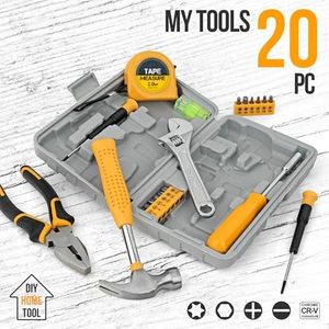 <strong>20</strong>-Piece DIY Home Tool <strong>Set</strong> Basic Household Tool Kit Small Mini Carrying Case Customized OEM Plastic Case for Men Women (Yellow)