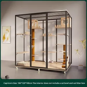 Cage à chat de luxe à grand espace avec balcon en verre à motif solide maison pour chat intérieur chambre pour animaux de compagnie nid abri pour chat armoire maison chat villa - Product Image 3