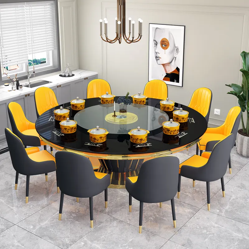 Mesa de jantar personalizada rotativa, combinação de cozimento, indução, vaso quente, mesa de jantar e cadeiras, móveis multifuncional para casa