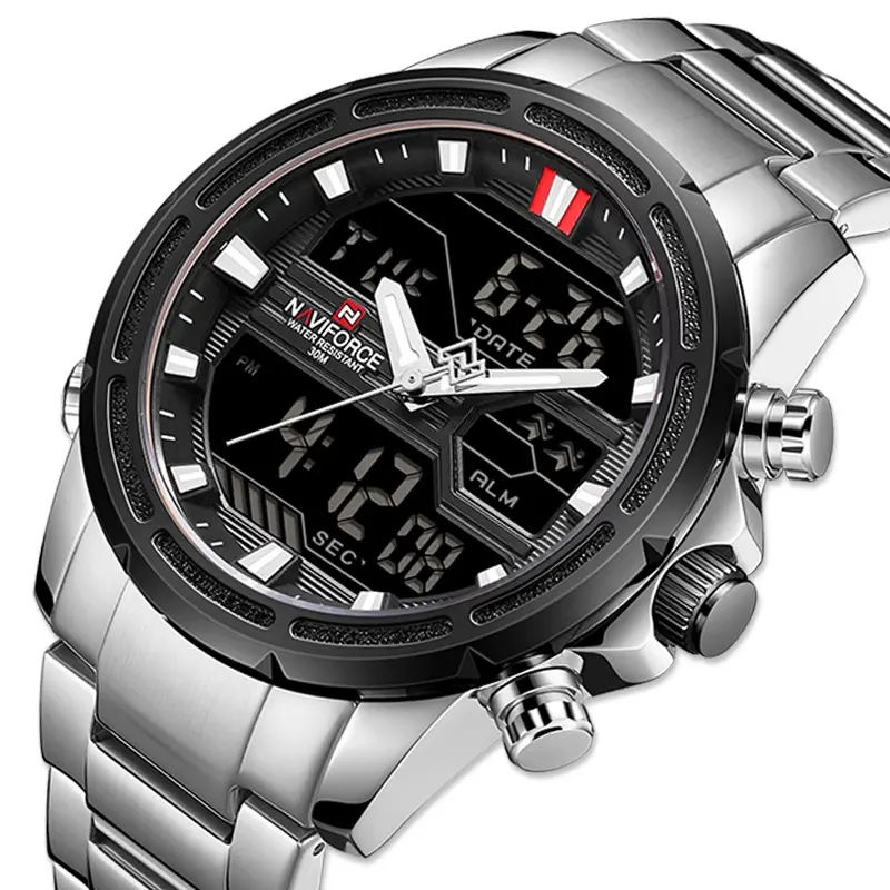 NAVIFORCE orologi per uomo Luxury Brand cronografo digitale Sport orologio da polso al quarzo impermeabile Fashion Steel Band luminoso 9138