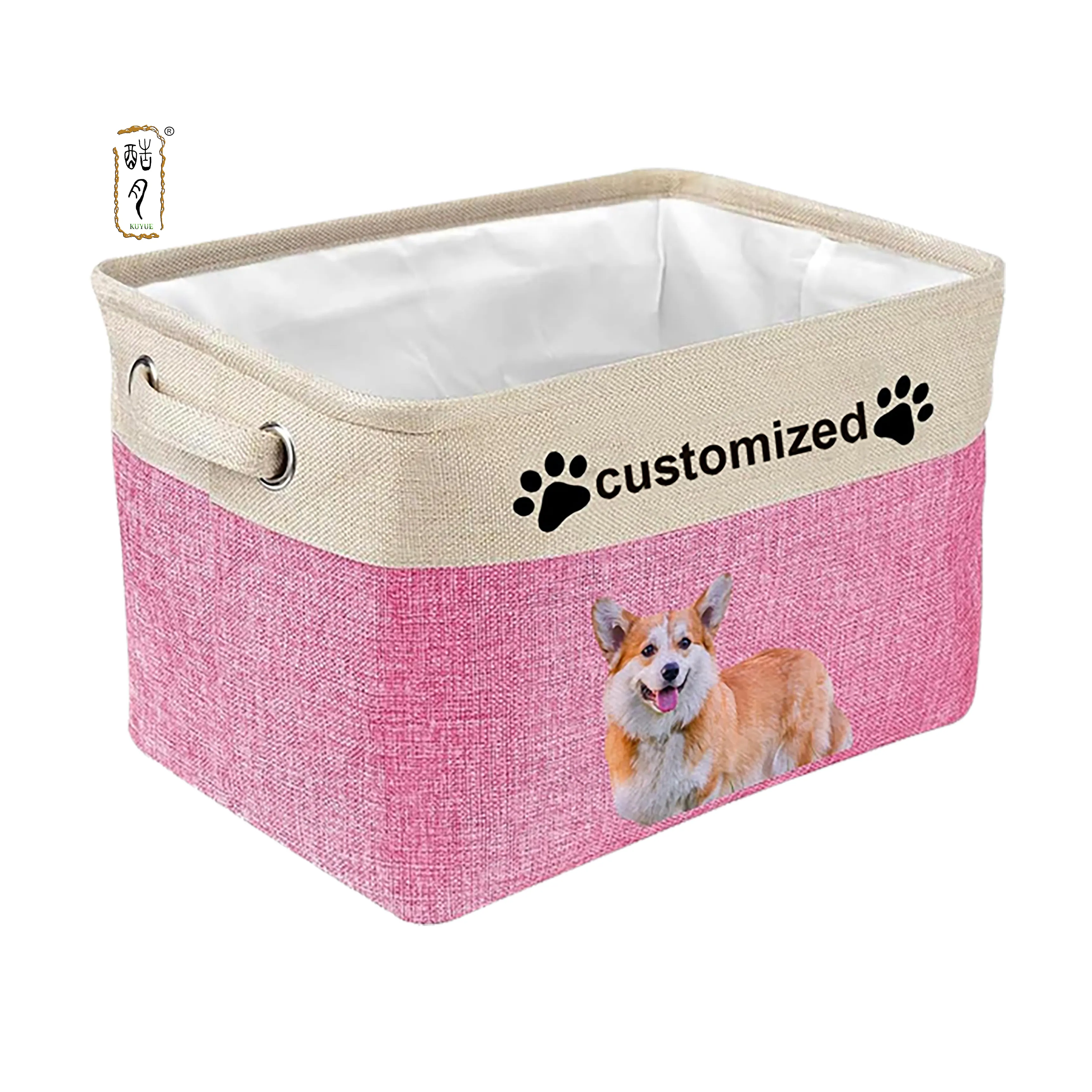 Kuyue - Caixa de armazenamento personalizada para brinquedos de cachorro, caixa dobrável com nome do animal de estimação, organizador retangular personalizado