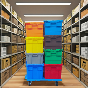 Caja sólida de PP encajable con tapas para distribución logística y caja de plástico apilable móvil