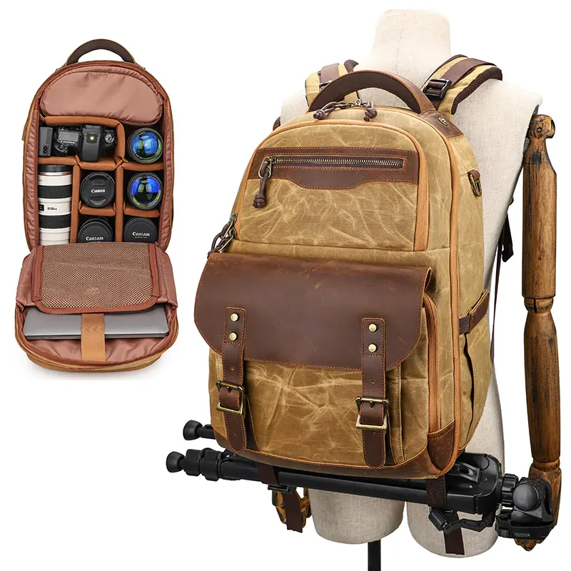 Винтажный вощеный холщовый водонепроницаемый большой рюкзак для видеокамеры с цифровым механизмом для фотографии рюкзак для ноутбука с USB-портом