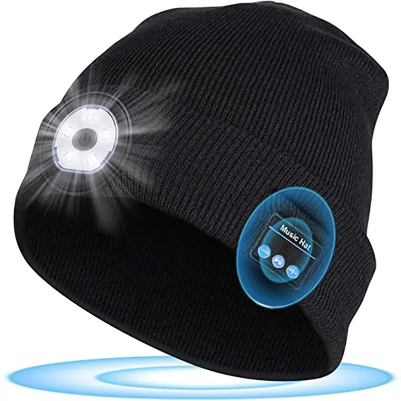 Gorro con luz y Bluetooth para hombre y mujer, gorros con auriculares y micrófono de altavoz incorporado, regalos