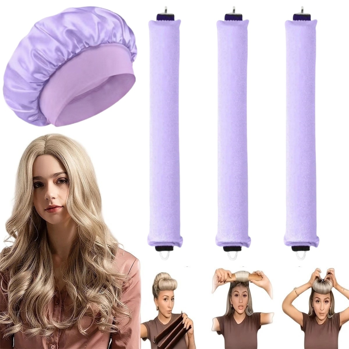 Three curling irons-purple+purple hat+Silk scarf