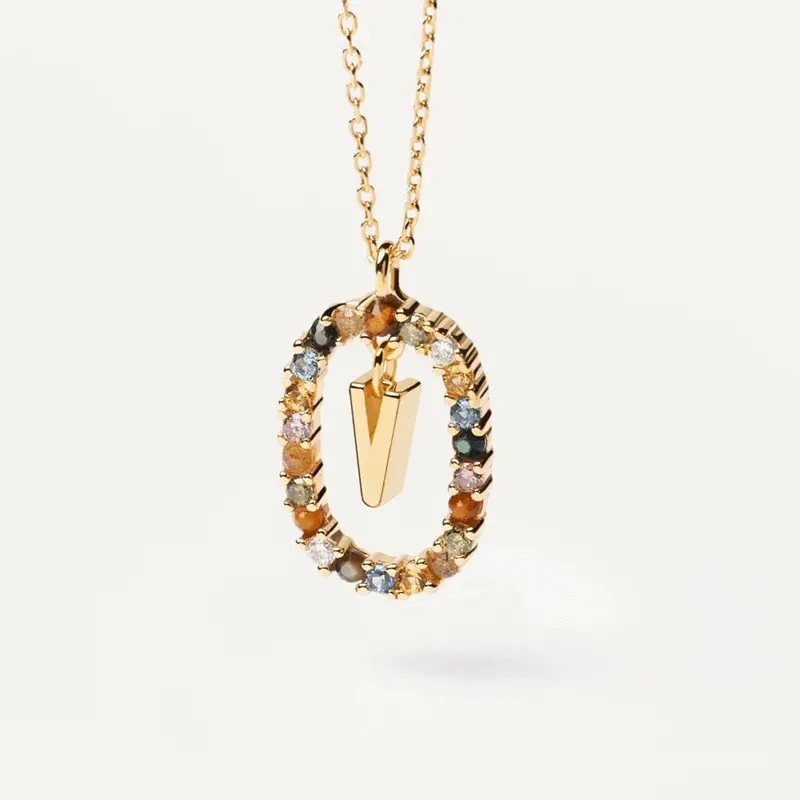 2021 Kalung Huruf Baru dengan Nama, 925 Desain Perak Murni Liontin Opal Permata Kalung, Perhiasan Zirkon Emas