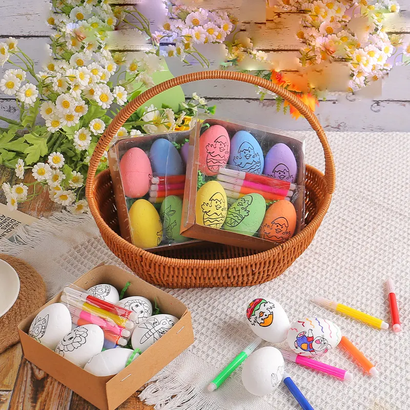 Venda quente DIY mão pintada ovos de páscoa easter egg pintura kit presentes artesanais infantis por atacado