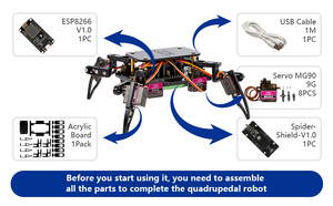 ACEBOOT Learning Kit Quadruped Bionic Spider Lernroboter-Robotik-Kit mit APP-Steuerung für Arduino