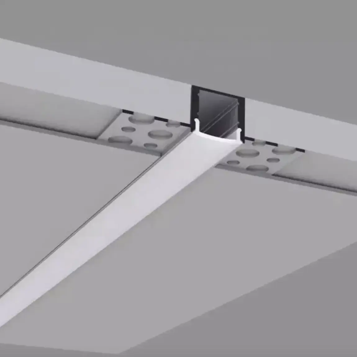 Tavan sıva için köşe led profil ışık PC kapak dağınık ısı dağılımı t yuvası LED şerit kanal difüzör siyah beyaz