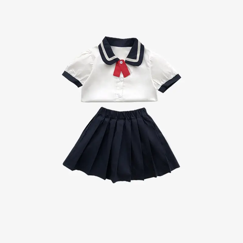 Uniforme escolar para meninas, saia plissada de marinheiro, fantasia de anime preta, camisa branca de jardim de infância, blusa de manga curta, cosplay
