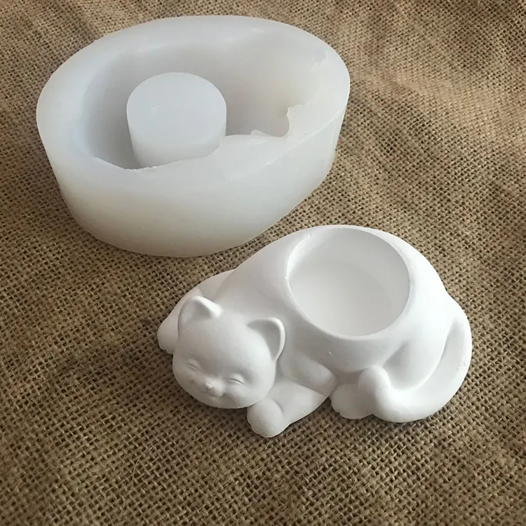 Holesale-Molde de silicona para vela de gato, decoración de yeso perfumado, molde para vela de hormigón