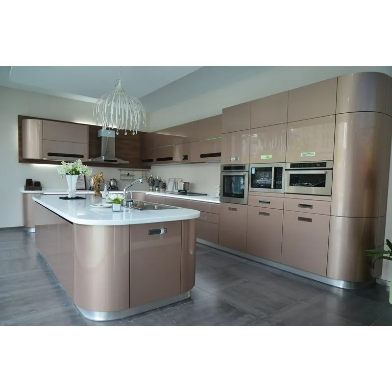 New design metallic lacquer modern customized kitchen cabinet with islands