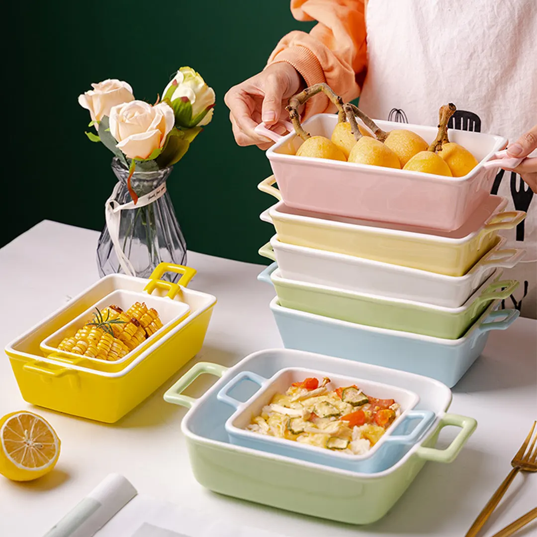 調理キッチンケーキディナーバンケット毎日使用長方形のベーキング皿ラザニアパンセラミック耐熱皿セット