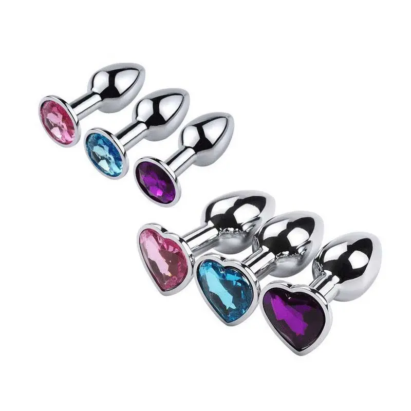 Dingfoo Adulto Butt Plug Com Gem Portátil Metal Anal Plug Set Massageador Aço Inoxidável Metal Anal Plug