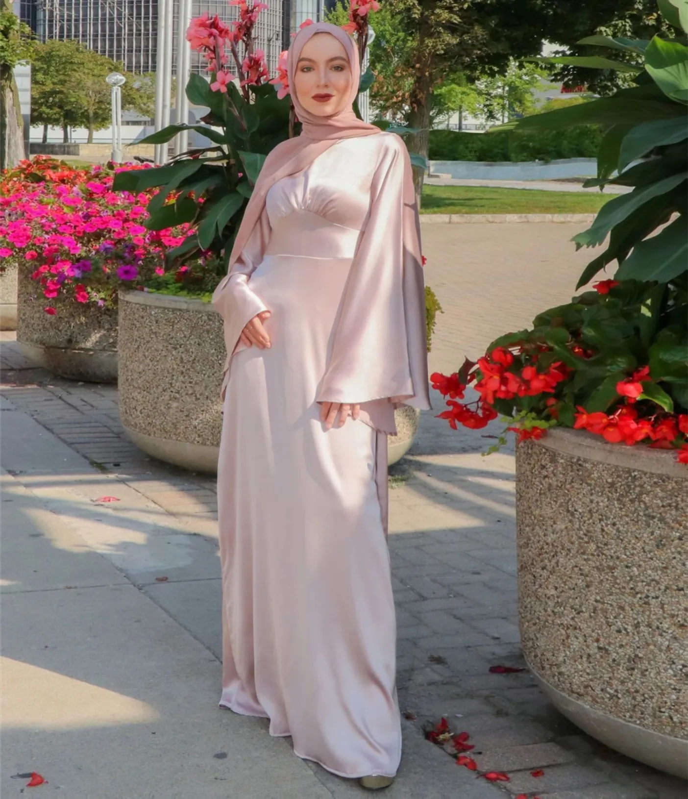 Nuevo vestido musulmán de satén abaya bufanda musulmana Medina seda modestia vestido elegante