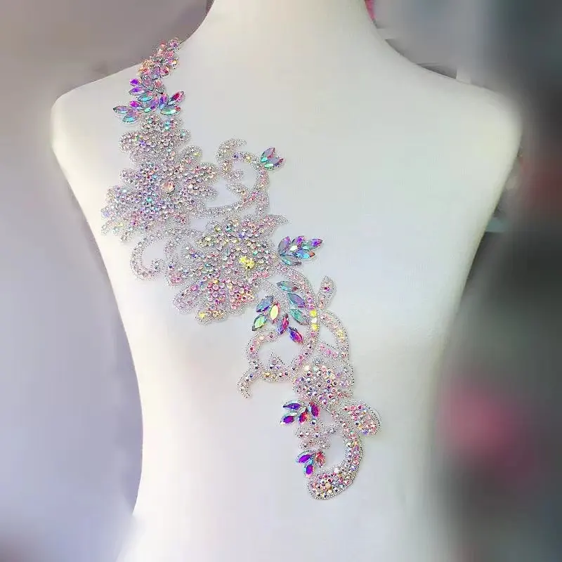 Deslumbrante AB cristal de color diamante tira flor coser Decoración Para DIY sombrero vestido de novia ropa DP01
