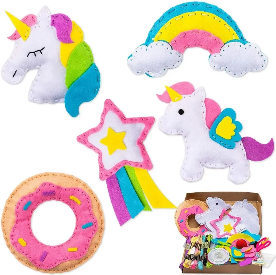 Kit da cucito unicorno Kit di feltro per artigianato d'arte fai-da-te per bambini ciambella arcobaleno nuvola stella cadente aula casa mestiere educativo fatto a mano