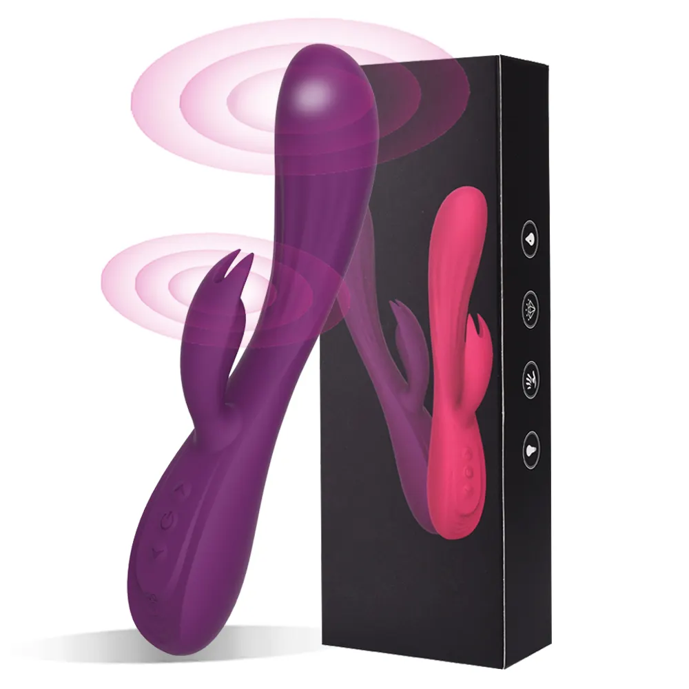 Silicone Masturbator Glue Rabbit Vibrator Usb Charging 10 Frequency Double Motor Massage Stick Adult Sex Product