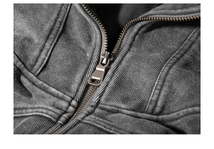 Áo hoodie nam dáng rộng cổ trễ vai, thiết kế mới, bán buôn, kiểu vintage, trơn, có thể tùy chỉnh, giặt acid, khóa kéo toàn thân, kiểu cũ - Product Image 6