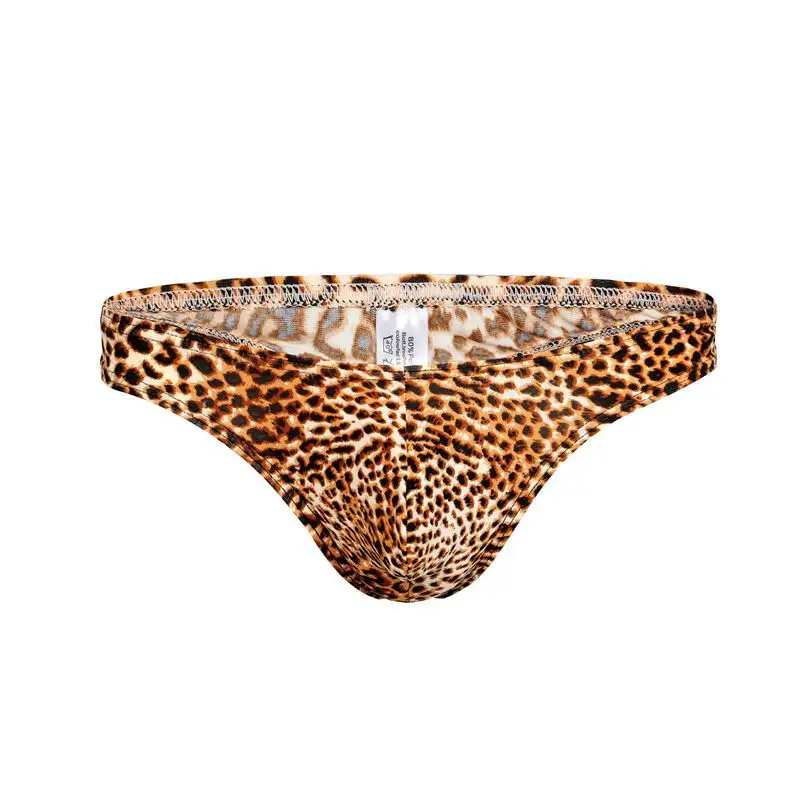 Calcinha convexo para homens, atacado, roupa íntima masculina com estampa de leopardo, fio dental, bolsa t, calças estreitas, sexy, fio dental