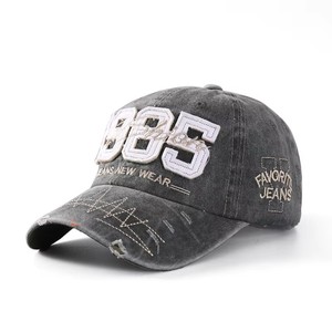 Tùy Chỉnh 6-Panel Có Thể Giặt Denim Thể Thao Cap Tùy Chỉnh 3D Thêu Đau Khổ <span class=keywords><strong>R</strong></span>ửa Cũ Mũ Bóng Chày Với 1965 Thư Vá - Product Image 4