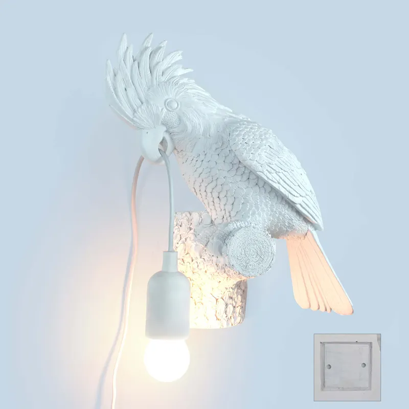 New Lançado projeto Lâmpada Antiga Iluminação 3D Resina Papagaio Animal Estátua Para A Arte Da Parede Decoração