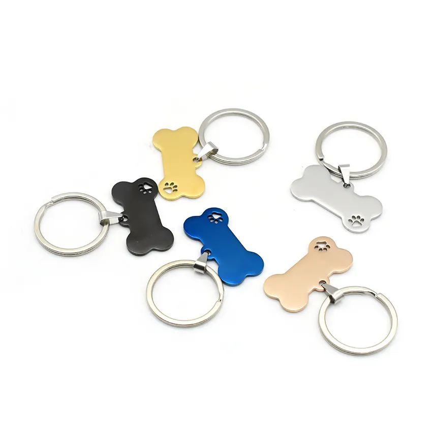מחזיק מפתחות מתכת נירוסטה חתלתול כלב מחזיק מפתחות לוגו אישי בצורת עצם ריקה
