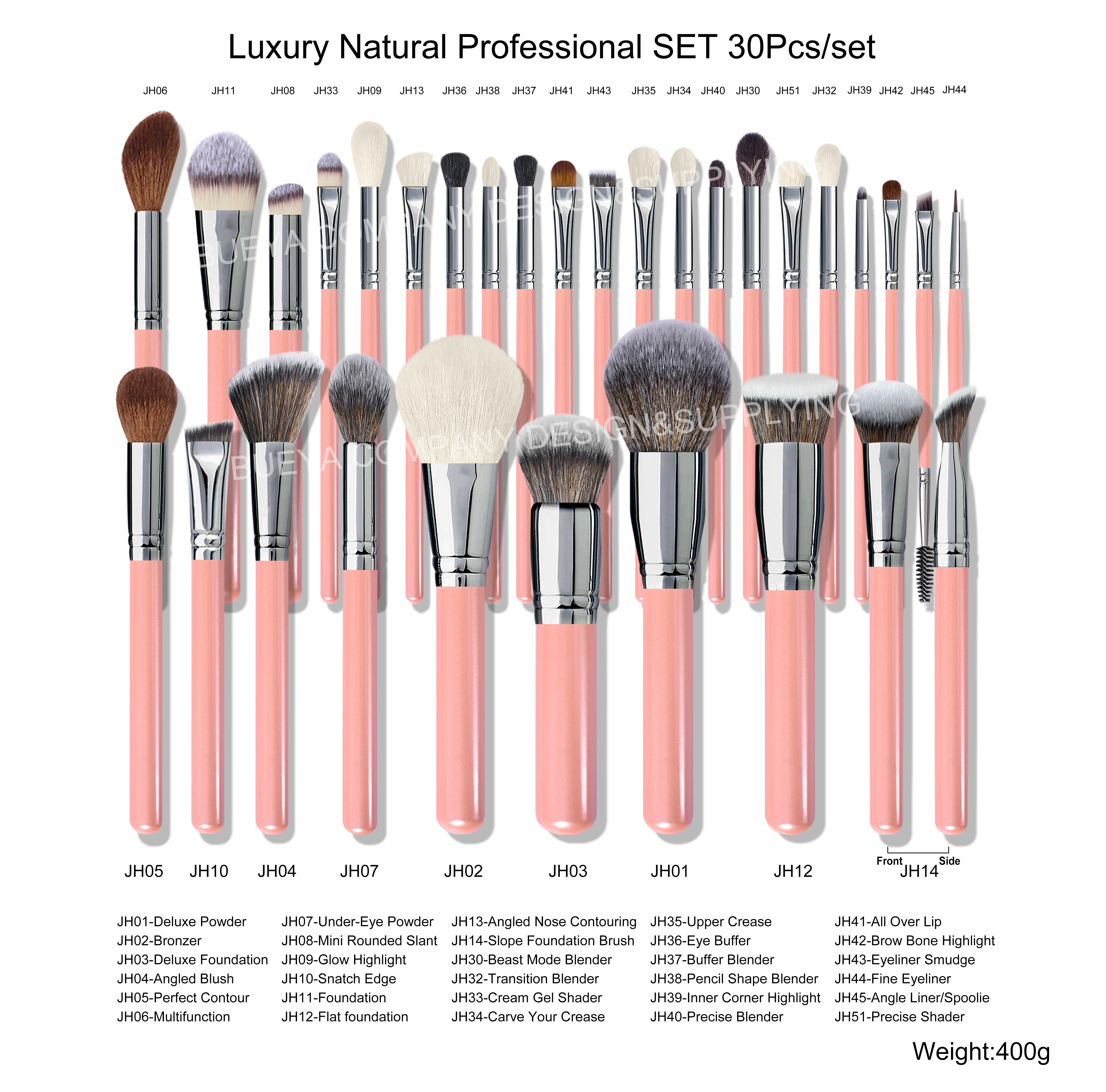 30pcs pink brush with transparent plastic bag