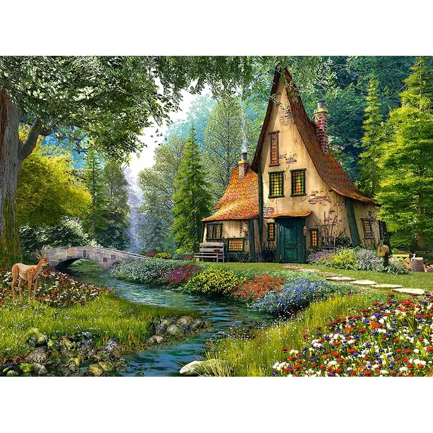 Casa natural en paisajes forestales, kit de Arte de diamantes, taladro completo, arte de pared, Pintura Artística de piedras preciosas para decoración del hogar