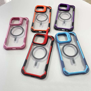 転倒防止磁気アクリルホルダー携帯電話ケースクリアリーンスタンド耐衝撃性バックカバーiPhone用16 15 14 13 Promaxシェル - Product Image 2