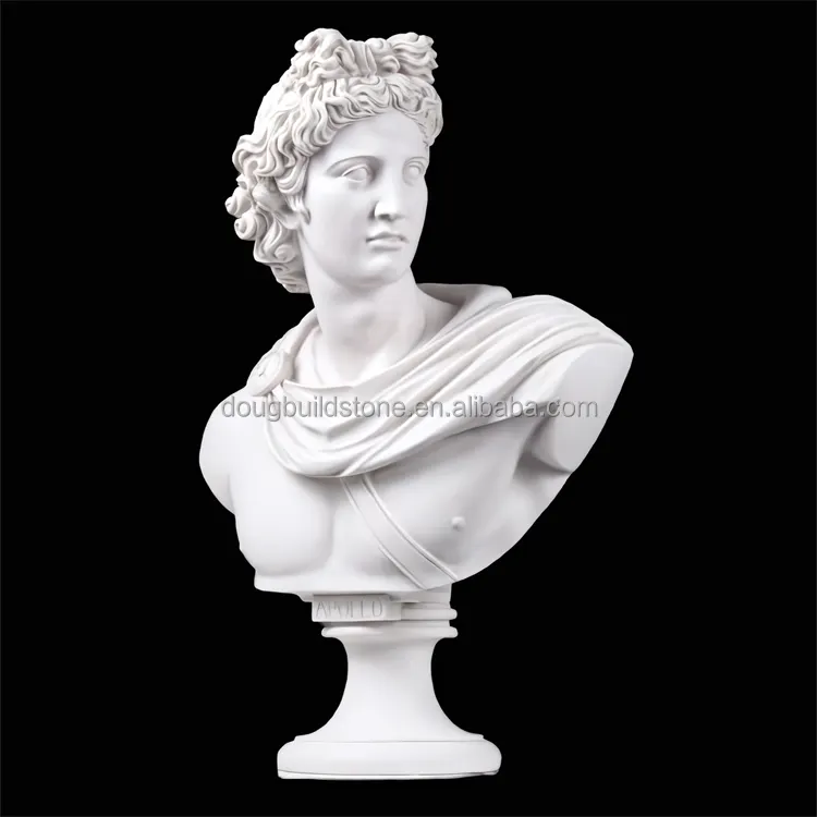 Dougbuild人気のローマギリシャ大理石アポロバスト石像白い大理石の彫刻
